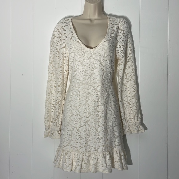 Wild Fable Ivory White Mini Dress Floral Lacy Overlay Long Sleeves Wedding Party - Picture 2 of 14